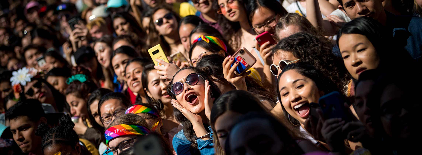 Crowd of cheering students at the annual Sun God Festival, UC San Diego